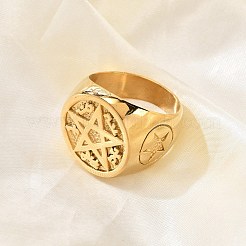 Rund mit Stern 304 Edelstahl Siegelringe für Unisex&nbsp;RJEW-Z076-07G-01