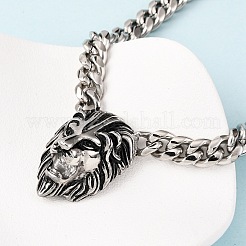 304 Edelstahl Löwenkopf Anhänger Cuban Link Kette Halsketten&nbsp;NJEW-C099-05AS
