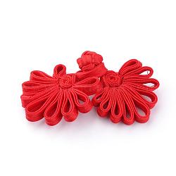 Kits de boutons de noeud de grenouille chinoise manuels, Bouton de polyester, fleur, rouge, 68~88x31~34x6~7mm