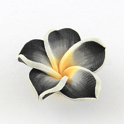 Plumeria hecha a mano de arcilla polimérica flor 3D abalorios, negro, 15x8mm, agujero: 2 mm