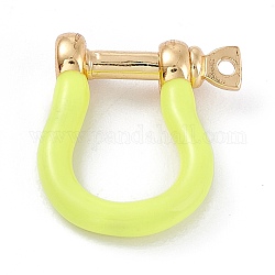 Fermoirs de manille d'ancre d'anneau en D en laiton émaillé, véritable 18k plaqué or, pour la fabrication de bracelets, jaune, 18x15~17x4.5~5mm, Trou: 8mm