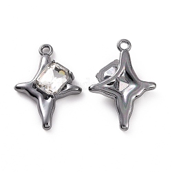 Rack Plating Alloy Glass Pendants, Gunmetal Tone Star with Rectangle Charms, Cadmium Free & Lead Free & Nickle Free, Clear, 30x21.5x5.5mm, Hole: 2mm