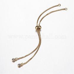 Chaîne de fabrication de bracelets en laiton, avec zircons, fabrication de bracelets coulissants, or, 5 pouce (126 mm) x1 mm, Trou: 2mm