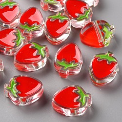 Abalorios de acrílico esmalte transparente, fresa, rojo, 25.5x19x9mm, agujero: 3.5 mm