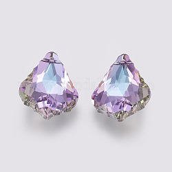 Faceted Glass Rhinestone Pendant, Imitation Austrian Crystal, Leaf, Violet, 29.5~30x21x10mm, Hole: 1.6mm