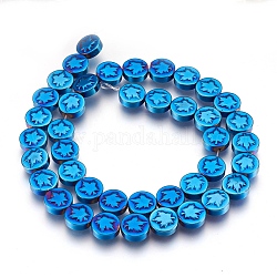 Brins de perles d'hématite synthétiques non magnétiques à thème automne, rond et plat avec des feuilles d'érable, bleu plaqué, 9.5~10.5x4mm, Trou: 1mm, Environ 41 pcs/chapelet, 15.9 pouce (40.5 cm)