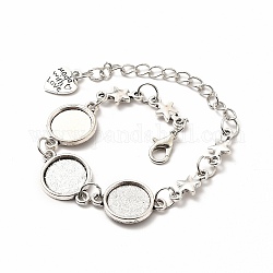 Alloy Bracelets & Anklets Making, Star Link Bracelet with Heart Charm, Blank Cabochon Setting, Antique Silver, 8-5/8 inch(21.8cm), Round Tray: 12mm