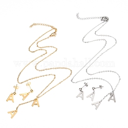 304 Stainless Steel Jewelry Sets, Cable Chains Pendant Necklaces and Stud Earrings, with Lobster Claw Clasps and Ear Nuts, Alphabet, Golden & Stainless Steel Color, Letter.A, 17.71 inch(45cm),  11x10x0.5mm, Pin: 0.8mm