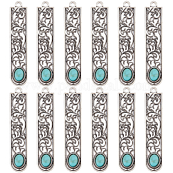 SUNNYCLUE 1 Box 20Pcs Synthetic Turquoise Charms Flower Pattern Bookmark Charms DIY Rectangle Charms for Jewelry Making Tibetan Style Alloy Pendants Carved Charms Earrings Necklace Keychain Supplies