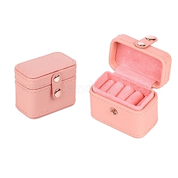 Caja de almacenamiento de anillos de joyería mini rectangular de cuero pu con pelusa, joyero portátil de viaje, para anillos, aretes, rosa, 65x38x50mm