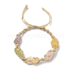 Bracelets de perles tressés en cristal de quartz naturel teint, pochette macramé fil nylon bracelet réglable pour femme, burlywood, diamètre intérieur: 2~3-7/8 pouce (5~9.8 cm)
