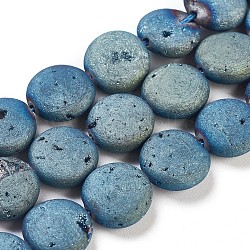 Galvani natürlichem Quarz-Kristall-Perlen Stränge, druzy Geode Kristalle, Flachrund, in Blau Plattiert, 11.5~12.5x5 mm, Bohrung: 1.2 mm, ca. 16 Stk. / Strang, 7.59 Zoll (19.5 cm)