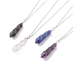 Natural Gemstone Bullet Pendant Necklaces, Copper Wire Wrap Jewelry for Women, 17.72 inch(45cm)