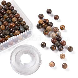 100 pièces 8mm jaspe polychrome naturel/pierre picasso/perles de jaspe picasso, avec fil de cristal élastique 10m, pour les kits de fabrication de bracelets extensibles bricolage, 8mm, Trou: 1mm