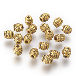 Abalorio de estilo tibetano, Perlas de aleación de zinc, color dorado antiguo, sin plomo y níquel y cadmio, barril, tamaño: aproximamente 6 mm de diámetro, 6 mm de largo, agujero: 2 mm.