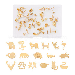 Crafans 16 Pairs 16 Style Crocodiles & Dog & Swan & Hedgehog & Dinosaur & Bird 304 Stainless Steel Stud Earrings, Animal Jewelry for Women, Golden, 6~12x7~13mm, Pin: 0.6mm, 1Pair/style