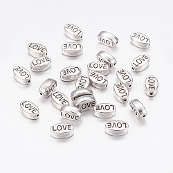 Tibetan Style Alloy Beads, Oval with Word Love, Valentine's Day, Cadmium Free & Nickel Free & Lead Free, Antique Silver, 10x6x4mm, Hole: 1mm