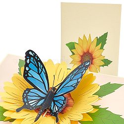 Tarjeta de felicitación de papel 3d, con sobre, rectángulo con girasol y mariposa, amarillo, 12.8~16x13.5~15.5x0.02~0.6 cm, 2 PC / sistema