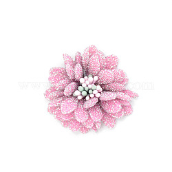 Flores de tela no tejida, con polvo del brillo, para diademas de diy flor, ropa, zapatos, accesorios de sombreros, rosa, 40x45x20mm