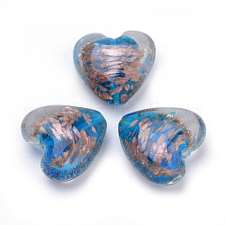 Perles vernissées de sable d'or manuelles , cœur, Dodger bleu, 33~35x34~36x16~17mm, Trou: 2~3mm