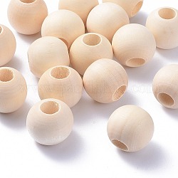 Unfinished Wood Beads, Natural Wooden Loose Beads Spacer Beads, Macrame Beads, Large Hole Beads, Round, Antique White, 24~25x21~22.5mm, Hole: 9~10mm