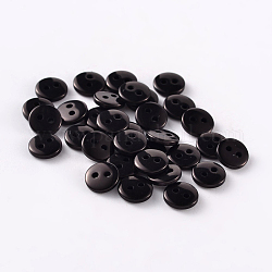 2-Agujero botones redondos de costura redondos para el diseño de vestuario, negro, 12.5x2mm, agujero: 1 mm