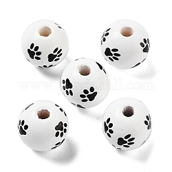 Perles en bois sur le thème du chien, patte de chien, blanc, 15.5x14.5mm, Trou: 4mm