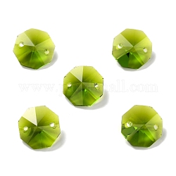 Conectores de enlaces de vidrio electrochapado, facetados, para cadena de cuentas de prisma de araña, decoración de joyería artesanal diy, octágono, verde oliva, 14x14x7.5mm, agujero: 1.6 mm