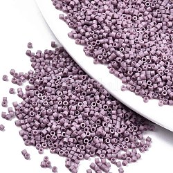 11/0 Grade A Glass Seed Beads, Cylinder, Uniform Seed Bead Size, Baking Paint, Plum, 1.5x1mm, Hole: 0.5mm, about 20000pcs/bag