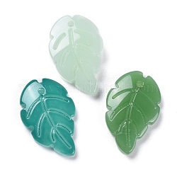 Backfarbe Nachahmung Jade Glas Anhänger, Blatt, Mischfarbe, 24x15x3 mm, Bohrung: 1.5 mm