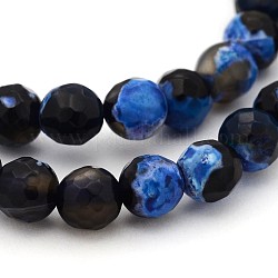 Natural Weathered Agate Faceted Round Beads Strands, Dyed, Grade A, Black, 8mm, Hole: 1mm, about 47pcs/strand, 15 inch