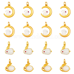 CHGCRAFT 16Pcs 4 Style Glass Charms, with Alloy Findings and Rhinestone, Matte Gold Color, Moon with Rabbit & Rabbit, Mixed Color, 15.5~21x14~17x4~6mm, Hole: 4~5x3~4mm, 4pcs/style