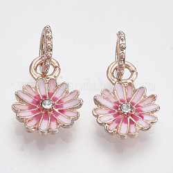 Alloy European Dangle Charms, with Crystal Rhinestone and Enamel, Large Hole Pendants, Flower, Rose Gold, 22mm, Hole: 5mm, Flower: 16.5x12x3mm