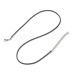 Cordón de cuero de la PU, con cadena extensora de hierro en tono platino y cierre de pinza de langosta, para el collar, negro, 18 pulgada (45.8 cm)