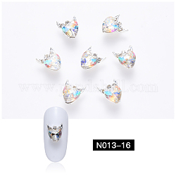 K9 cabujones de cristal de rhinestone, con bandejas de aleación de platino plateado, accesorios de la decoración del arte del clavo, corazón y ala, cristal, 9x7.5x4mm