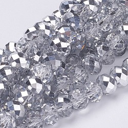 Electroplate Glass Bead Strands, Half Silver Plated, Faceted, Rondelle, Clear, 8x6mm, Hole: 1mm, about 68~70pcs/strand, 17.3 inch
