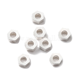 Perles en laiton, sans plomb et sans cadmium, hexagone, 925 argent sterling plaqué, 6x6.5x2.5mm, Trou: 3mm