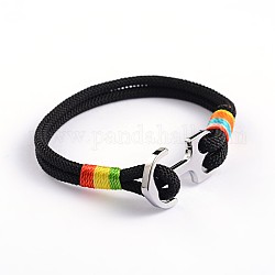 Bracelets multi-rangs en corde cirée, avec des fermoirs en alliage d'ancrage, platine, noir, 210x8x3.5mm