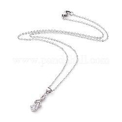 Brass Cubic Zirconia Pendant Necklaces, with 304 Stainless Steel Cable Chains and Lobster Claw Clasps, with Cardboard Packing Box, Musical Note, Platinum & Stainless Steel Color, 17.71 inch(45cm)