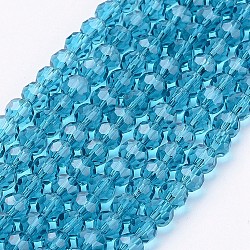 Brins de perles de verre rondes à facettes (32 facettes), bleu acier, 4mm, Trou: 1mm, Environ 98 pcs/chapelet, 13.7 pouce