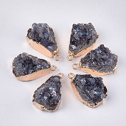 Electroplate Resin Pendants, with Shell and Iron Findings, teardrop, Light Gold, Black, 25~26x15~16x10~11mm, Hole: 1.8mm