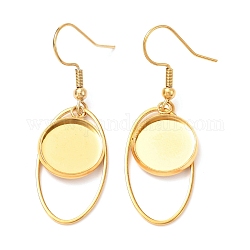 201 Stainless Steel Earring Hooks, with Flat Round Cabochon Settings, Oval, Golden, Tray: 12mm, 44mm, 22 Gauge, Pin: 0.6mm