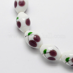 Cherry Pattern Handmade Lampwork Oval Beads Strands, Rosy Brown, 16x11mm, Hole: 1mm, about 23pcs/strand, 14.4inch