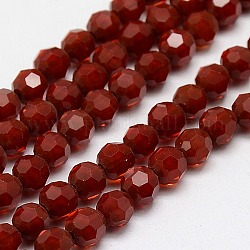 Brins de perles de verre à facettes (32 facettes), ronde, rouge foncé, 8mm, Trou: 1mm, Environ 70~72 pcs/chapelet, 22.6 pouce