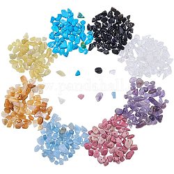 PandaHall Elite 1 Box 8 Mixed Color Natural Aquamarine, Quartz Crystal, Amethyst, Black Obsidian, Yellow Jade Color Quart Crystal Chips Beads,Mixed Color,5-8x5-8mm
