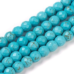 Chapelets de perles en turquoise synthétique, teinte, facette, ronde, 6x5~5.5mm, Trou: 1mm, Environ 66 pcs/chapelet, 14.5 pouce (37 cm)