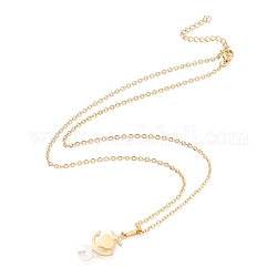 304 collane in acciaio inossidabile, con perline acriliche in imitazione di perle e ciondolo con ancora, per donne, oro, 45.5cm