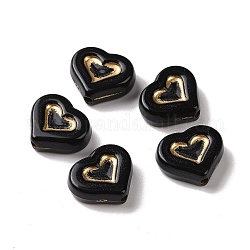 Perline acrilico opaco, metallo dorato allacciati, cuore, nero, 12.5x14.5x5mm, Foro: 1.8 mm, circa 750pcs/500g