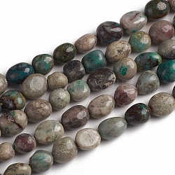 Perline Chrysocolla naturale fili, pietra burrattata, pepite, 10~15x7.5~11.5x7.5~12.5mm, Foro: 1 mm, circa 36pcs/filo, 15.67 pollice (39.8 cm)