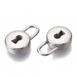 304 Stainless Steel Pendants, Flat Round Lock, Stainless Steel Color, 19x12x5mm, Hole: 6x4mm